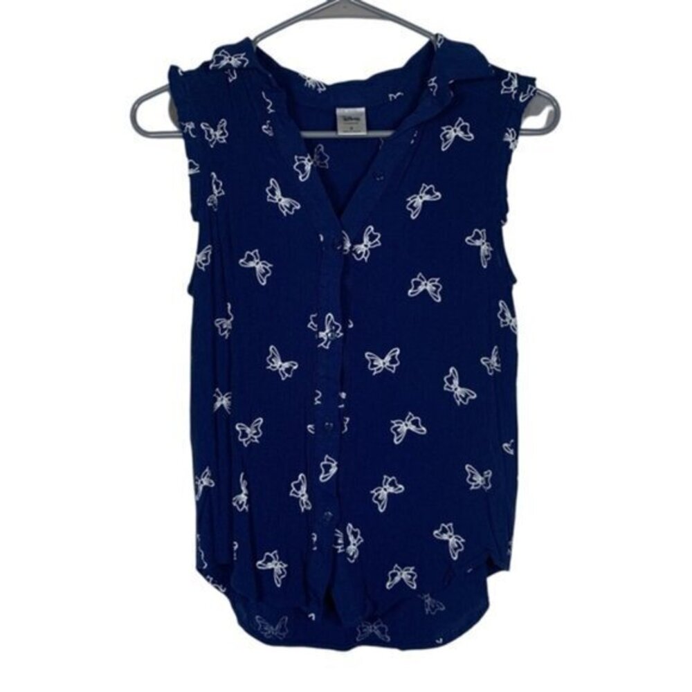 Walt Disney Disneyland Button Down Navy Blue Blouse Size Small EUC #7755